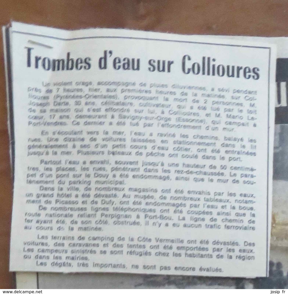 INONDATIONS À COLLIOURE (66)- COUPURE DU PROVENÇAL DU 21/09/1971. - Languedoc-Roussillon