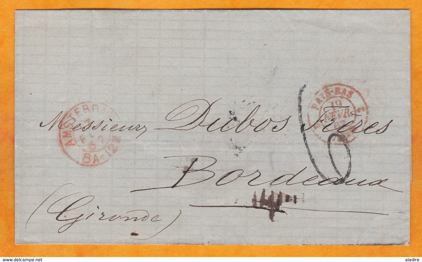 1867 - Enveloppe Pliée D'Amsterdam, Pays Bas Vers Bordeaux, France - Entrée Par Valenciennes  - Cad Transit & Arrivée - Brieven En Documenten