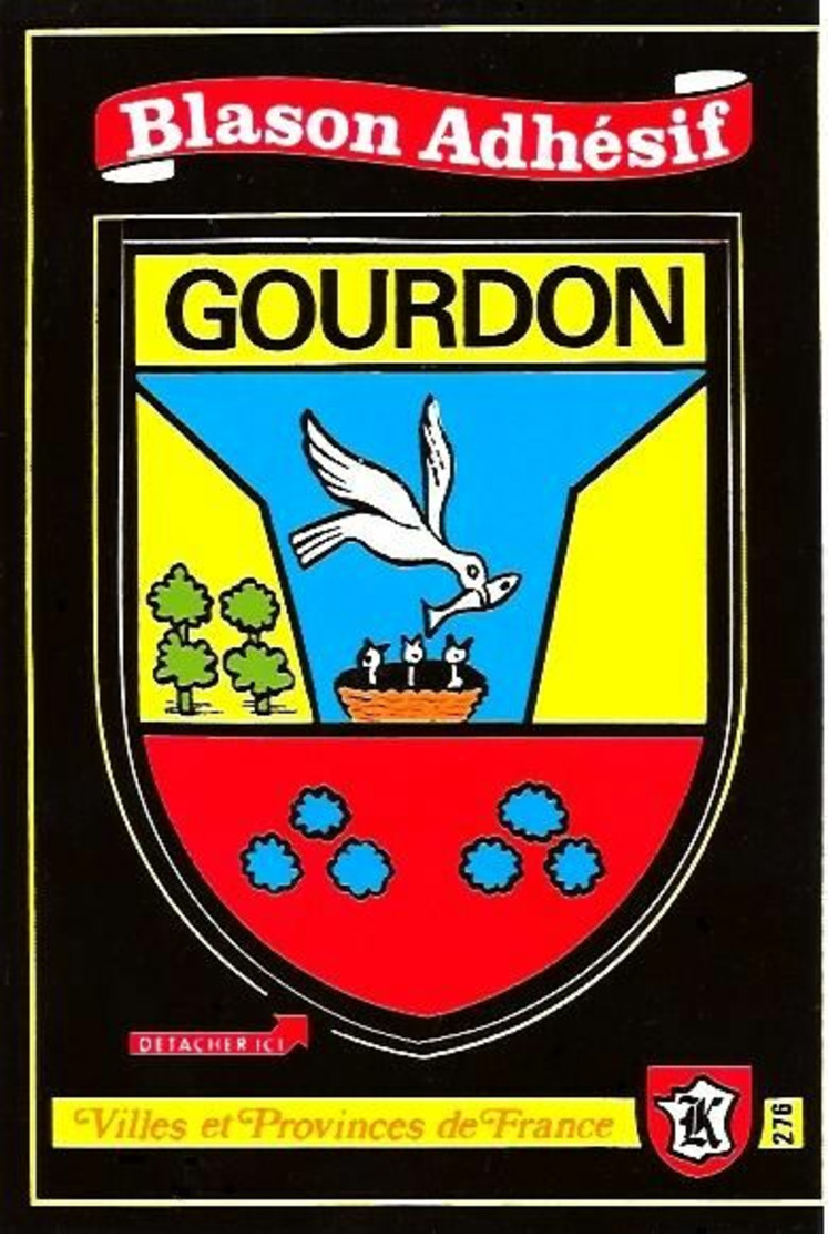 GOURDON Wappen Postkarte (Aufkleber) Fa. Kroma "Blason Adhésif" - Autocollant - Gourdon