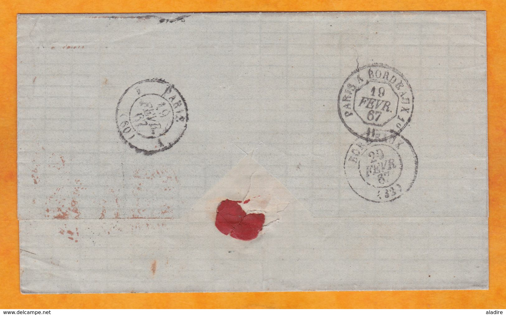 1867 - Lettre Pliée Avec Correspondance En Français De Amsterdam Vers Bordeaux  Cad Entrée Par Valenciennes - Taxe 6 - Covers & Documents