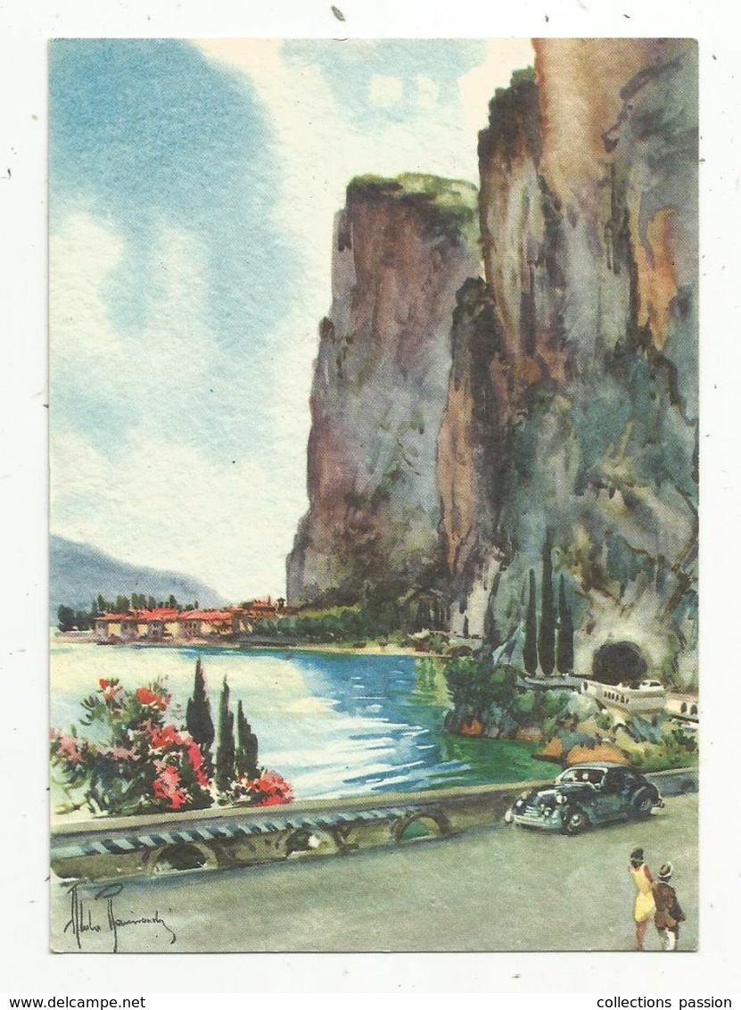 Cp , Automobile , Illustrateur , Signée , Italie , CAMPIONE ,Lago Di Garda ,  Vierge - Passenger Cars