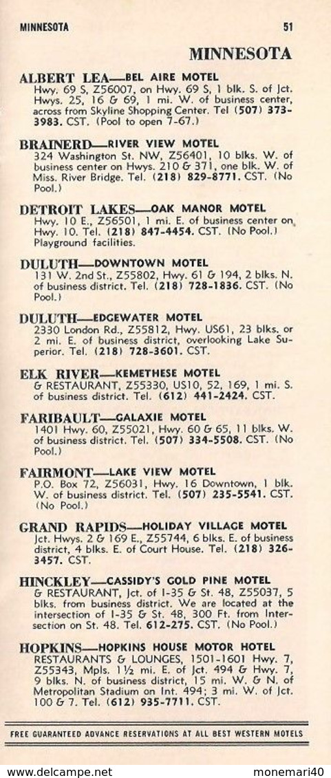 U.S.A. - 1967 TRAVEL GUIDE - WORLD'S LARGEST CHAIN OF INDIVIDUALY OWNED MOTELS.