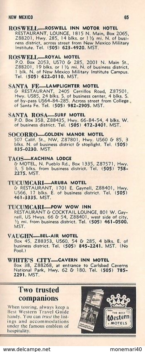 U.S.A. - 1967 TRAVEL GUIDE - WORLD'S LARGEST CHAIN OF INDIVIDUALY OWNED MOTELS.