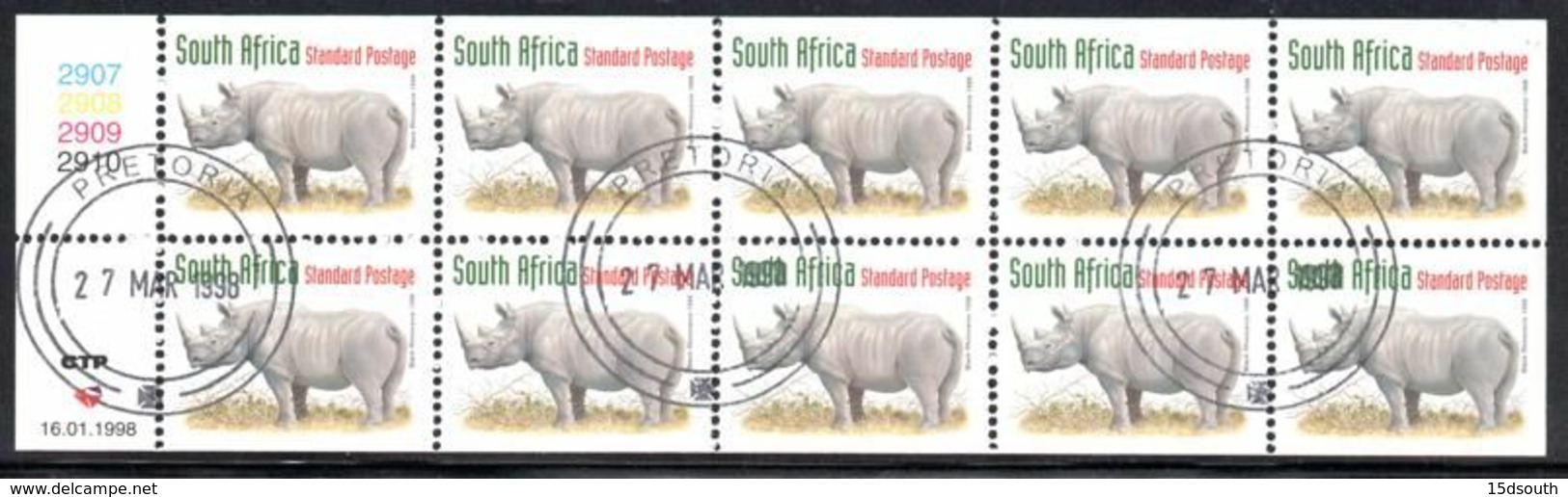 South Africa - 1998 Rhino Booklet Pane (1998.01.16) (o) - Carnets