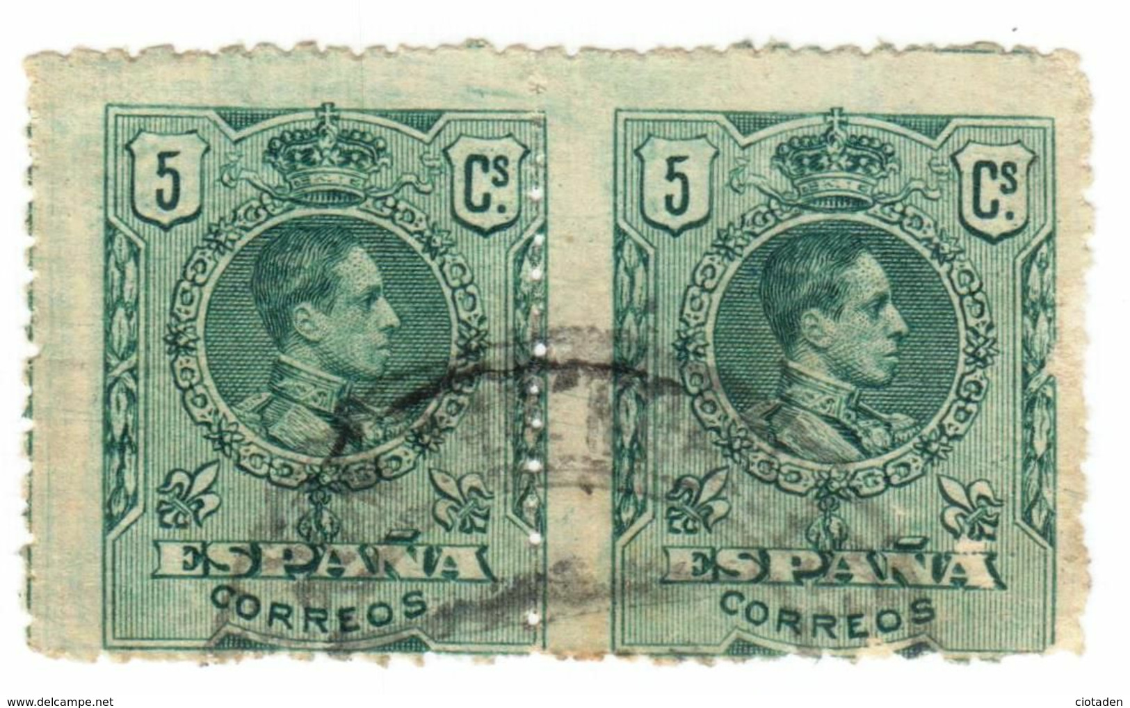 Espagne 1901 - Alphonse XIII - 5c Vert - Deux Timbres En Variétés - Variedades & Curiosidades