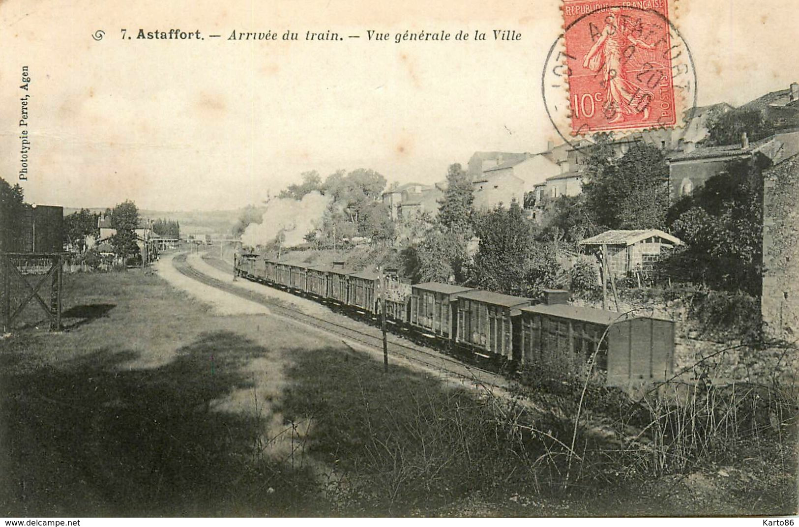 Astaffort * 1906 * Arrivée Du Train , Vue Générale De La Ville * Ligne Chemin De Fer Lot Et Garonne - Astaffort