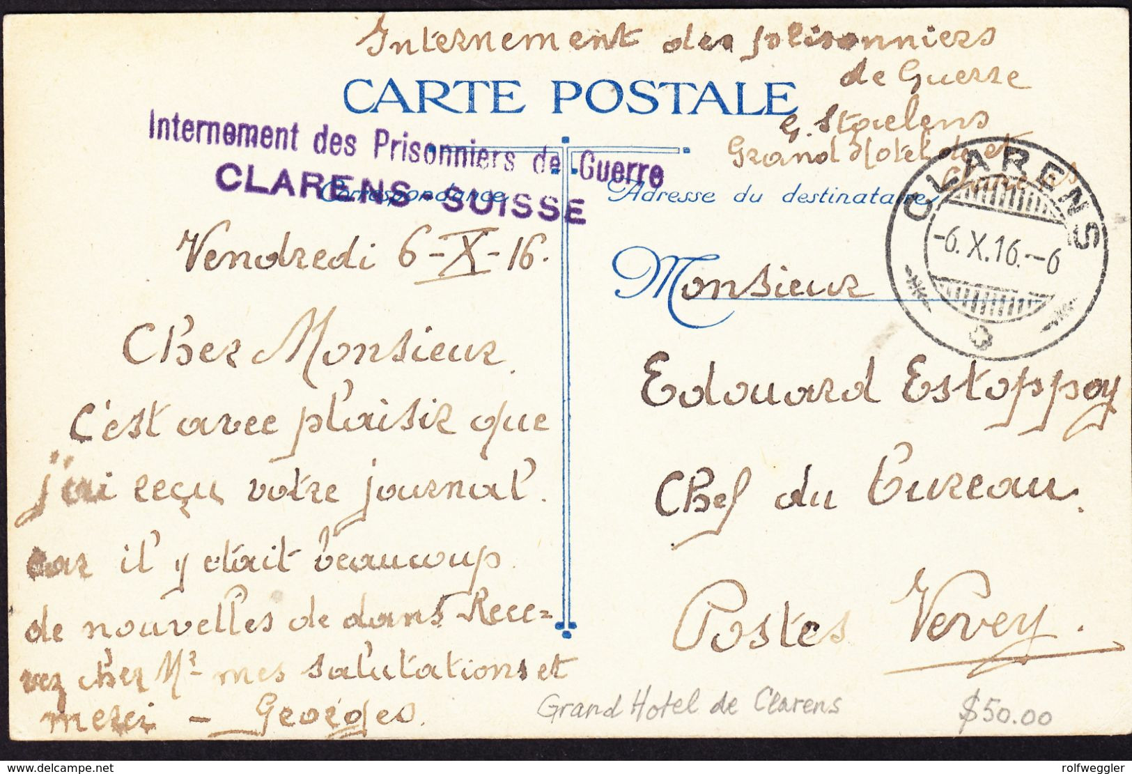 1916 AK Ballaigues Mit Internierten Stempel Ballaigues, Kriegsgefangenen Lager Nach Frankreich. - Postmarks