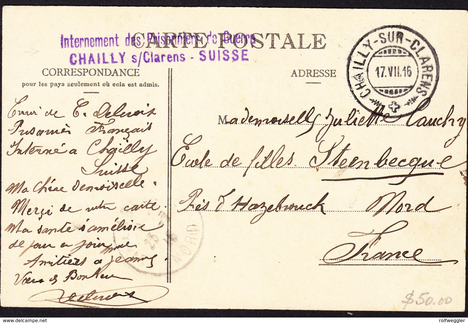 1916 AK Clarens Mit Internierten Stempel Chailly Sur Clarens, Kriegsgefangenen Lager Nach Frankreich. - Postmarks