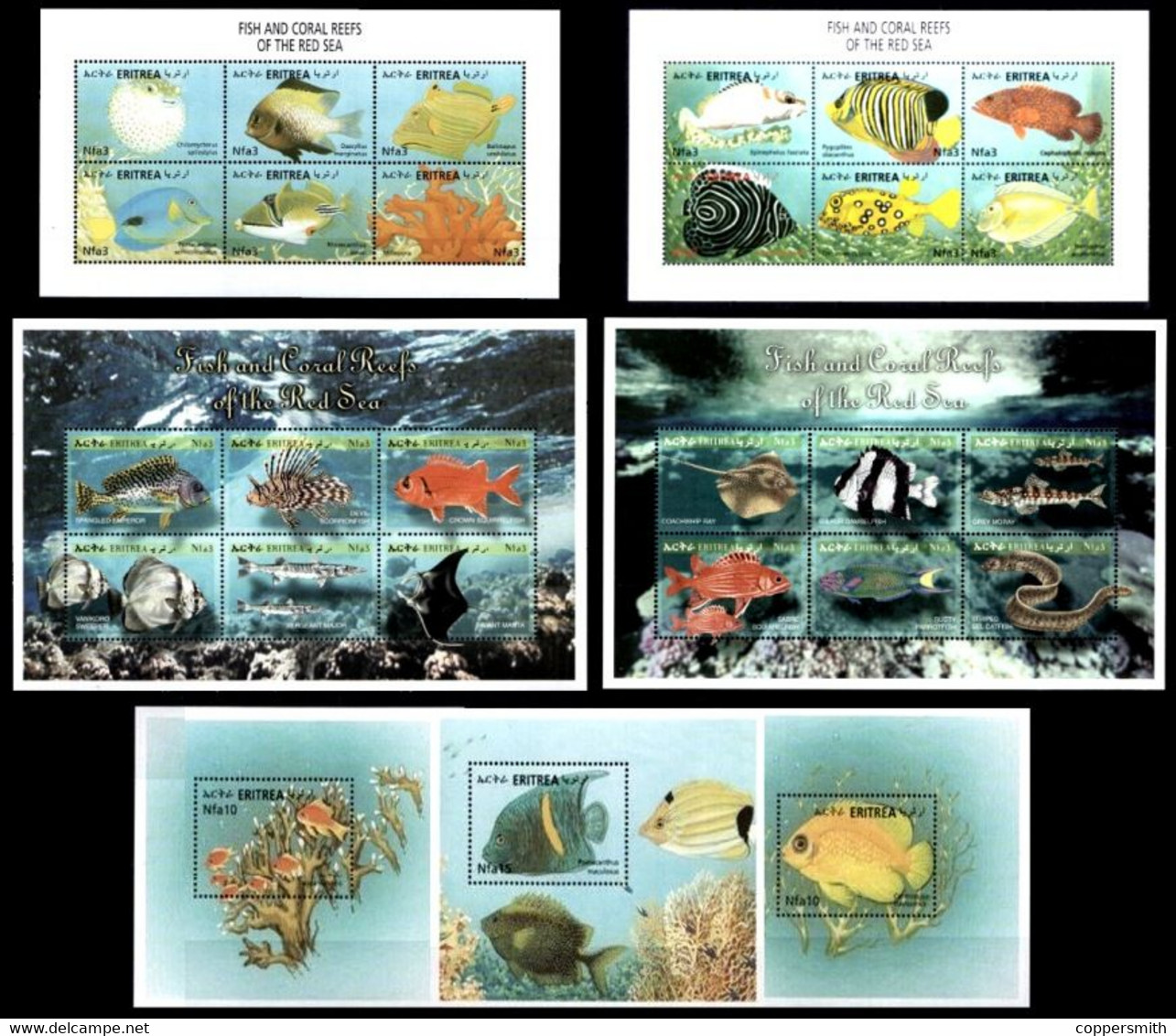 (051-56+58) Eritrea  Fish Sheetlets / Feuillets Poissons / KB Fische / Vissen  ** / Mnh  Michel 212-235 + BL 9,10,12 - Erythrée