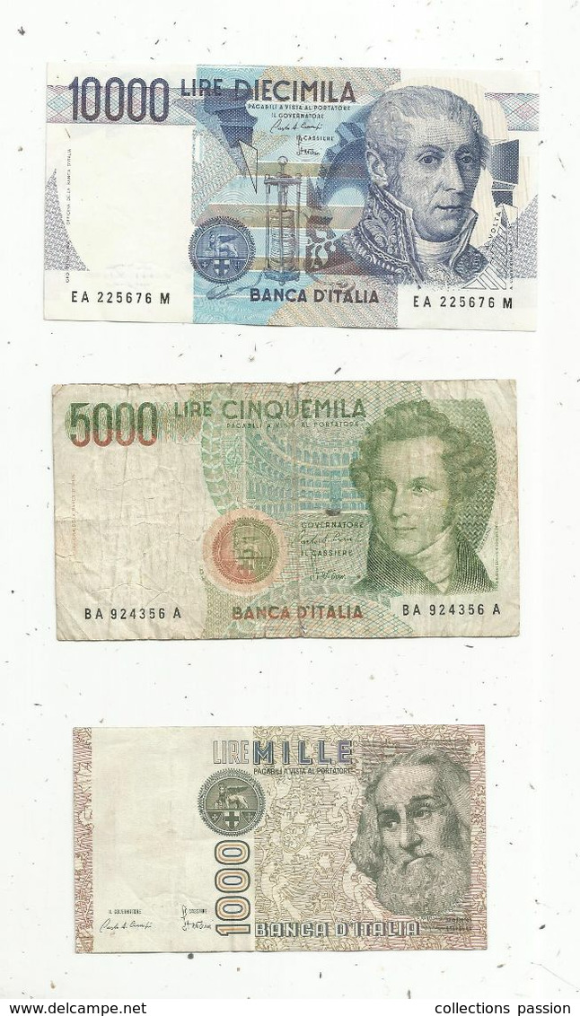 Billet , ITALIE , 10000 Lire ,5000 Lire,1000 Lire, 2 Scans , LOT DE 3 BILLETS - Other & Unclassified