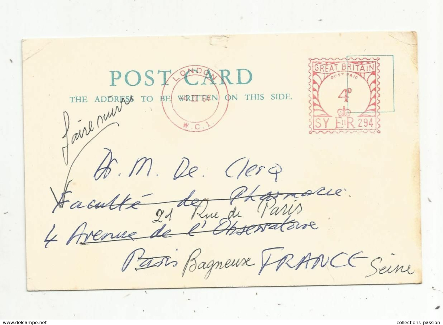 JC, Carte Postale,  EMA , Grande Bretagne , LONDON ,  1964 , W.C.1 ,university Of London - Máquinas Franqueo (EMA)