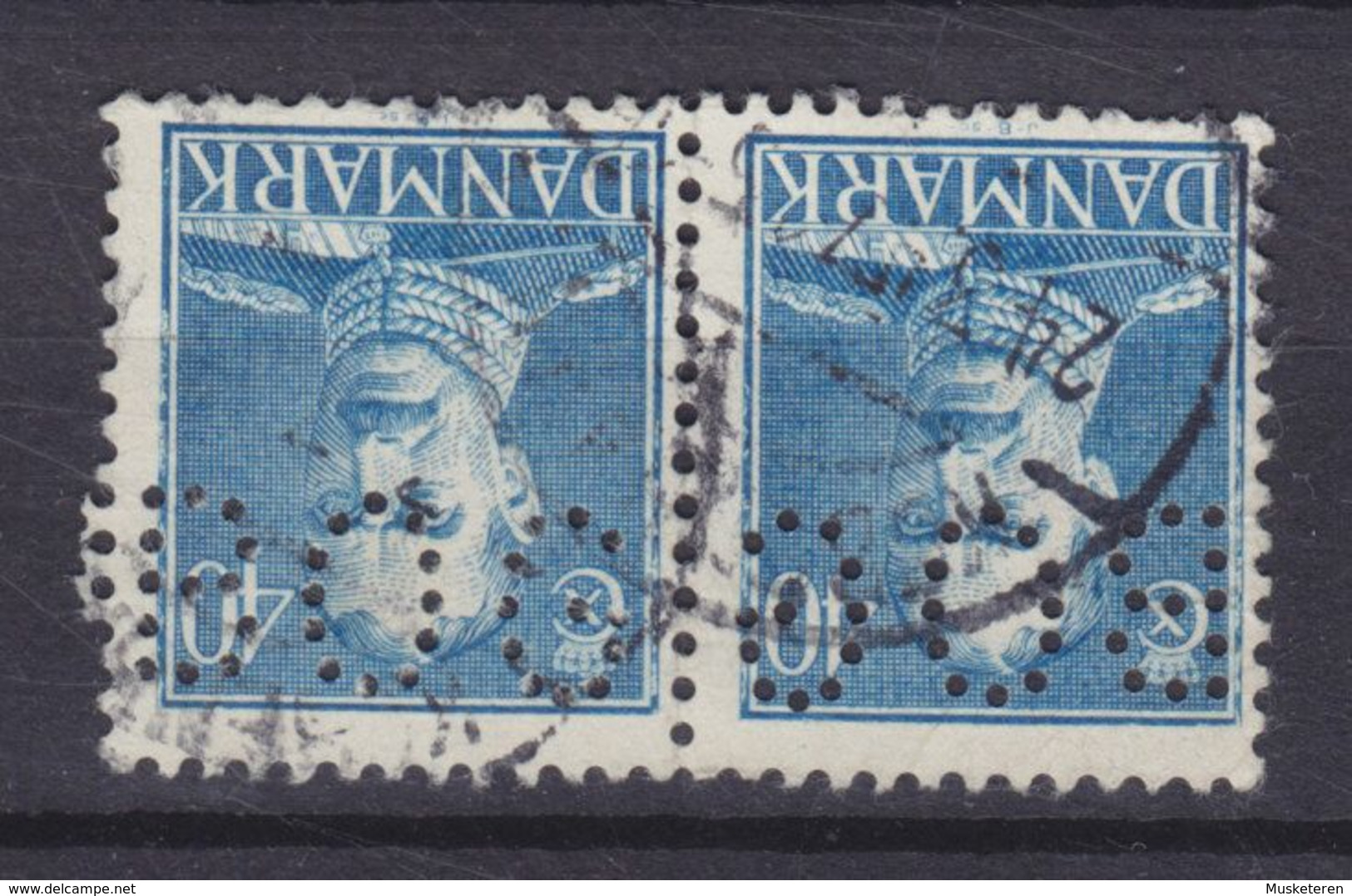 Denmark Perfin Perforé Lochung (B33) 'BOG' Boghallen, København Chr. X Pair Paare (2 Scans) - Errors, Freaks & Oddities (EFO)