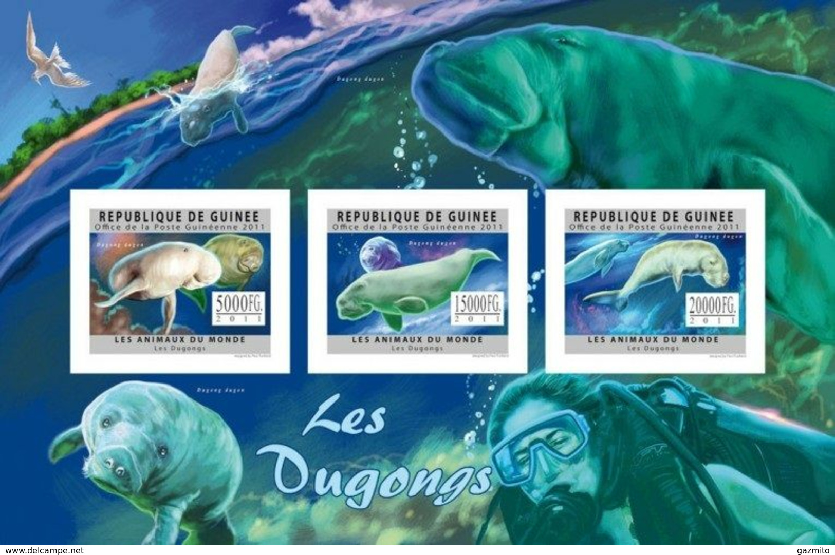 Guinea 2011, Animals, Dugongs, Diving, 3val In BF IMPERFORATED - Immersione