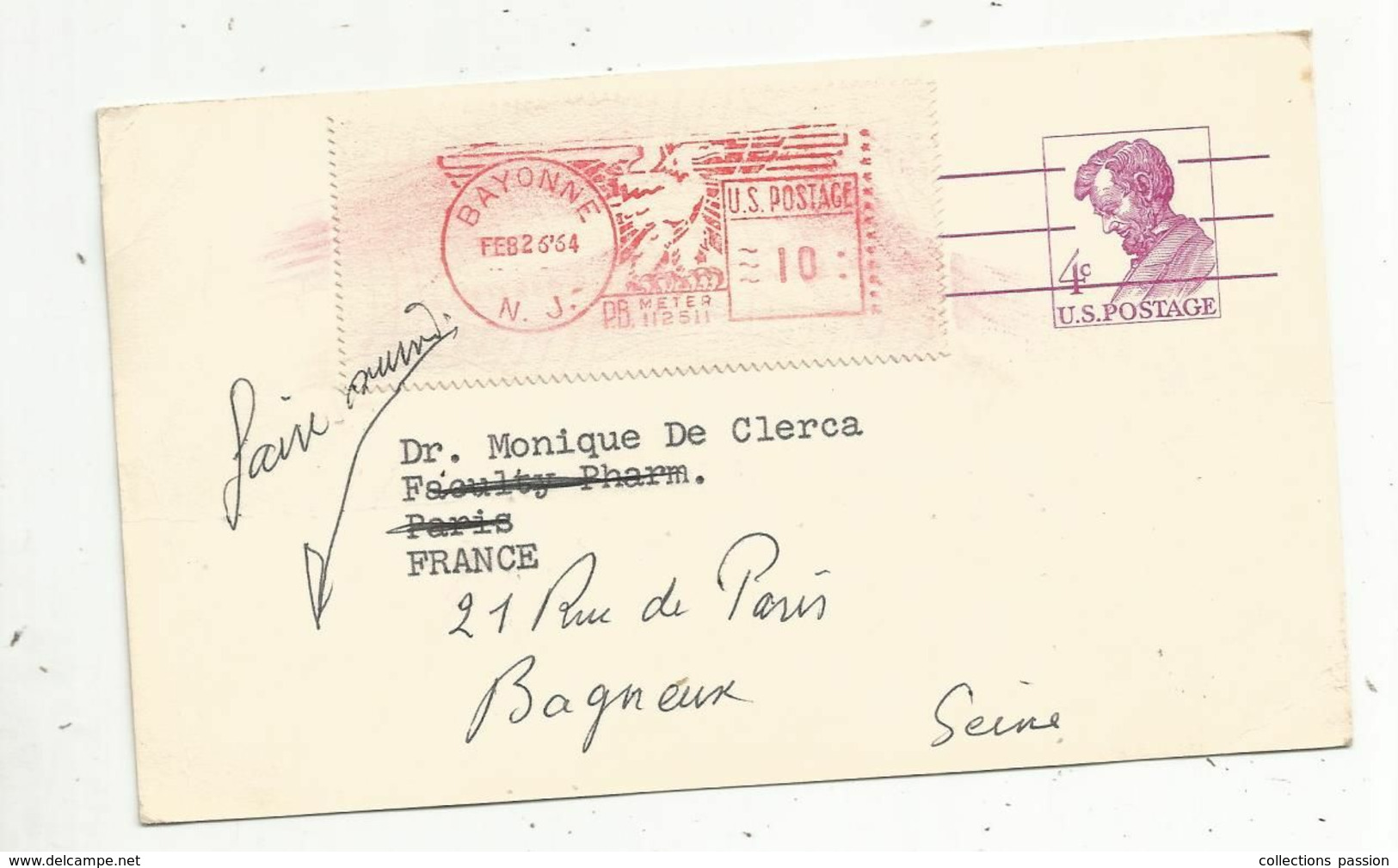 JC, Carte Postale, Entier Postal, EMA , Etats Unis , BAYONNE ,1964 ,N.J. , Corn Products Co - 1961-80