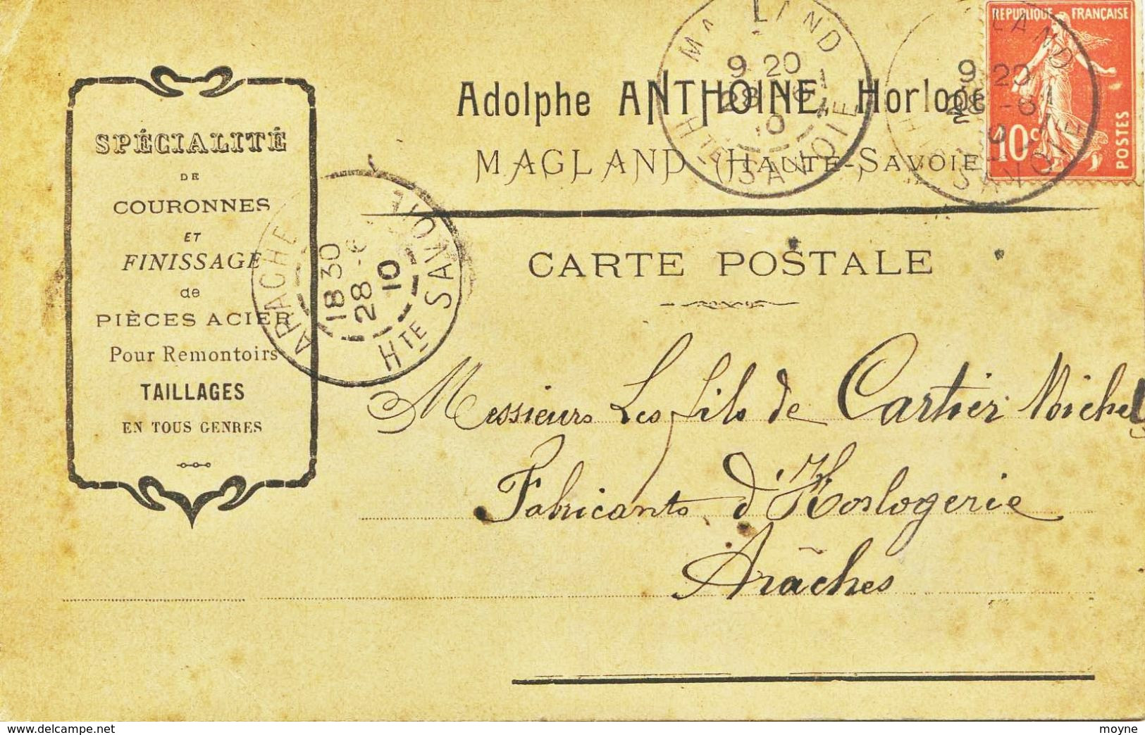 5920 - Hte Savoie  MAGLAND : Carte Lettre De Adolphe ANTHOINE, Horloger à Michel CARTIER , Horloger à ARACHES - PUBLICI - Magland