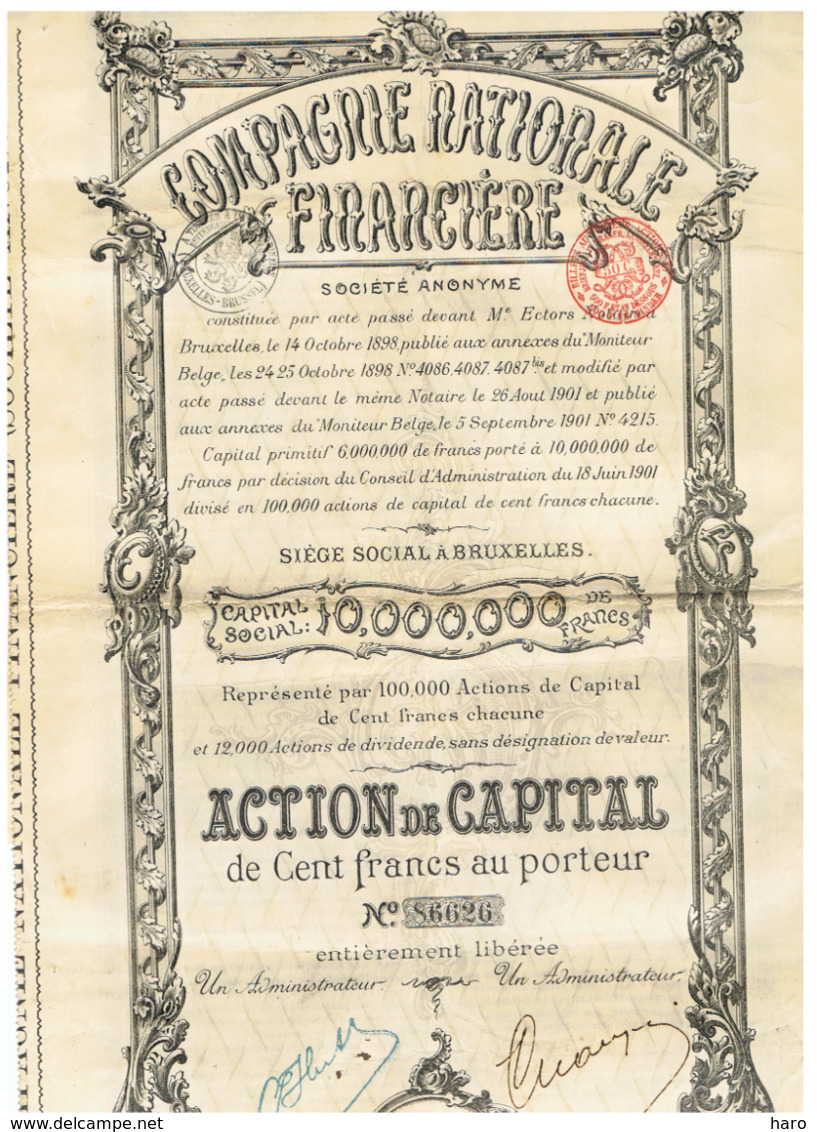 Action De La Compagnie Nationale Financière - BRUXELLES 1898 (fr83) - Ohne Zuordnung