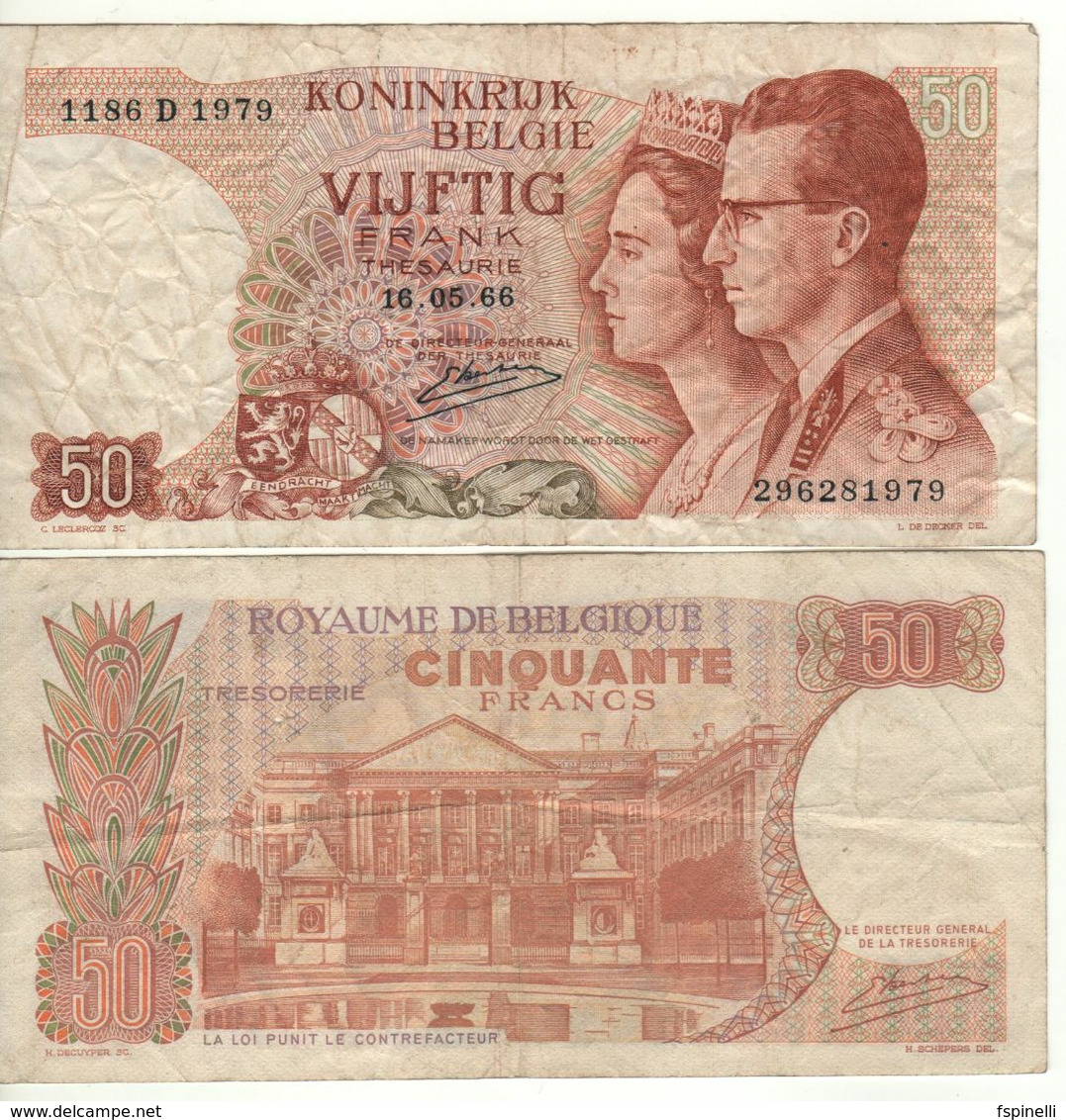 BELGIUM   50 Francs P139   (King Baudouin/Queen Fabiola Front - Parliament Brussels Back )    16.05.1966 - 50 Francos