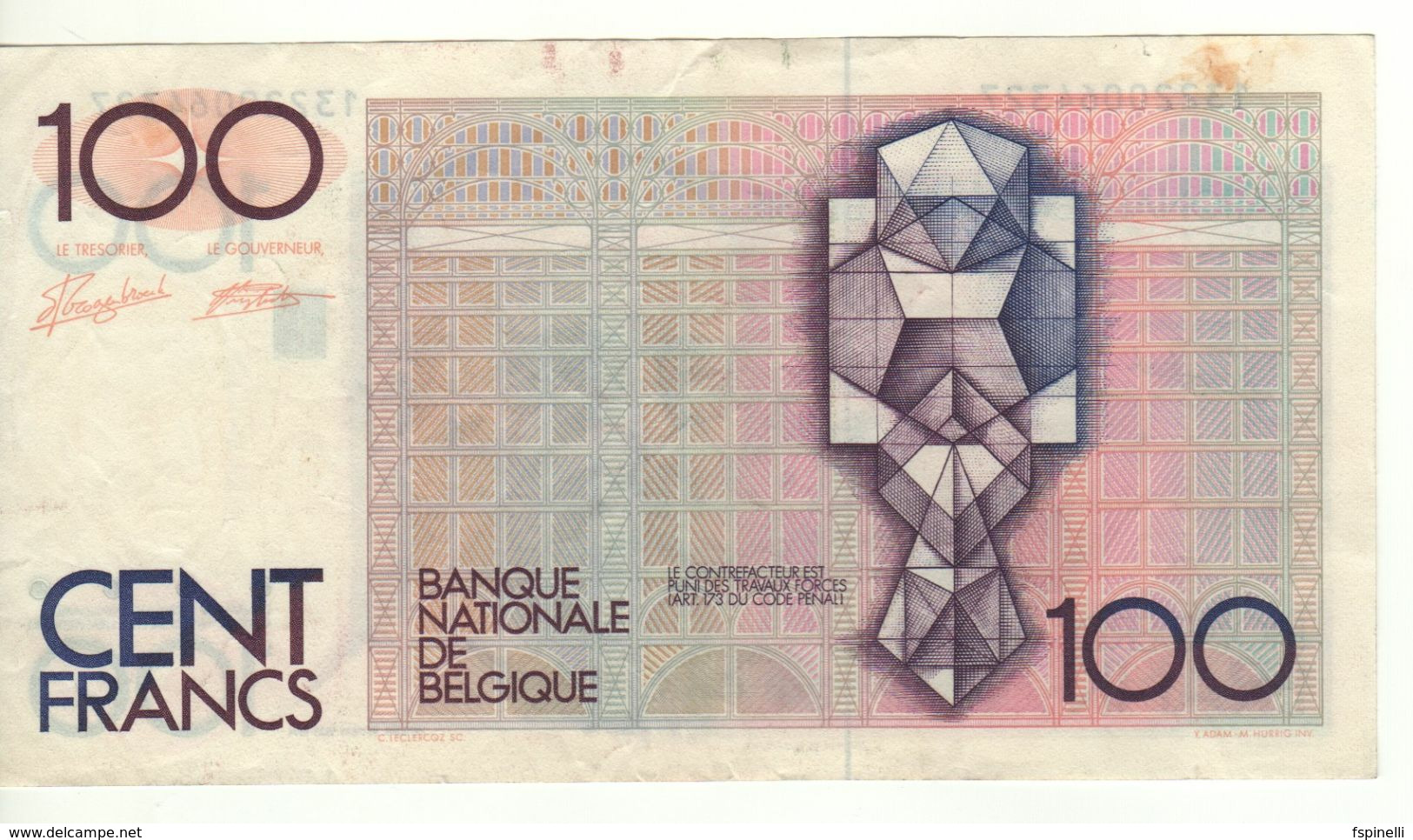 BELGIUM   100 Francs P142   (Hendrik Beyaert, Architectural Design)  ND  1982-94 - 100 Francs