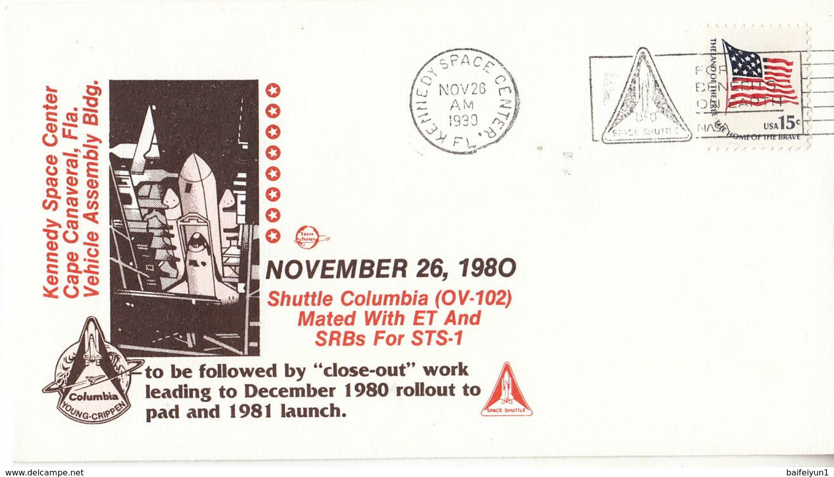 1980 USA Space Shuttle Columbia Mated With ET And SRBs For STS-1 Commemorative Cover - North  America