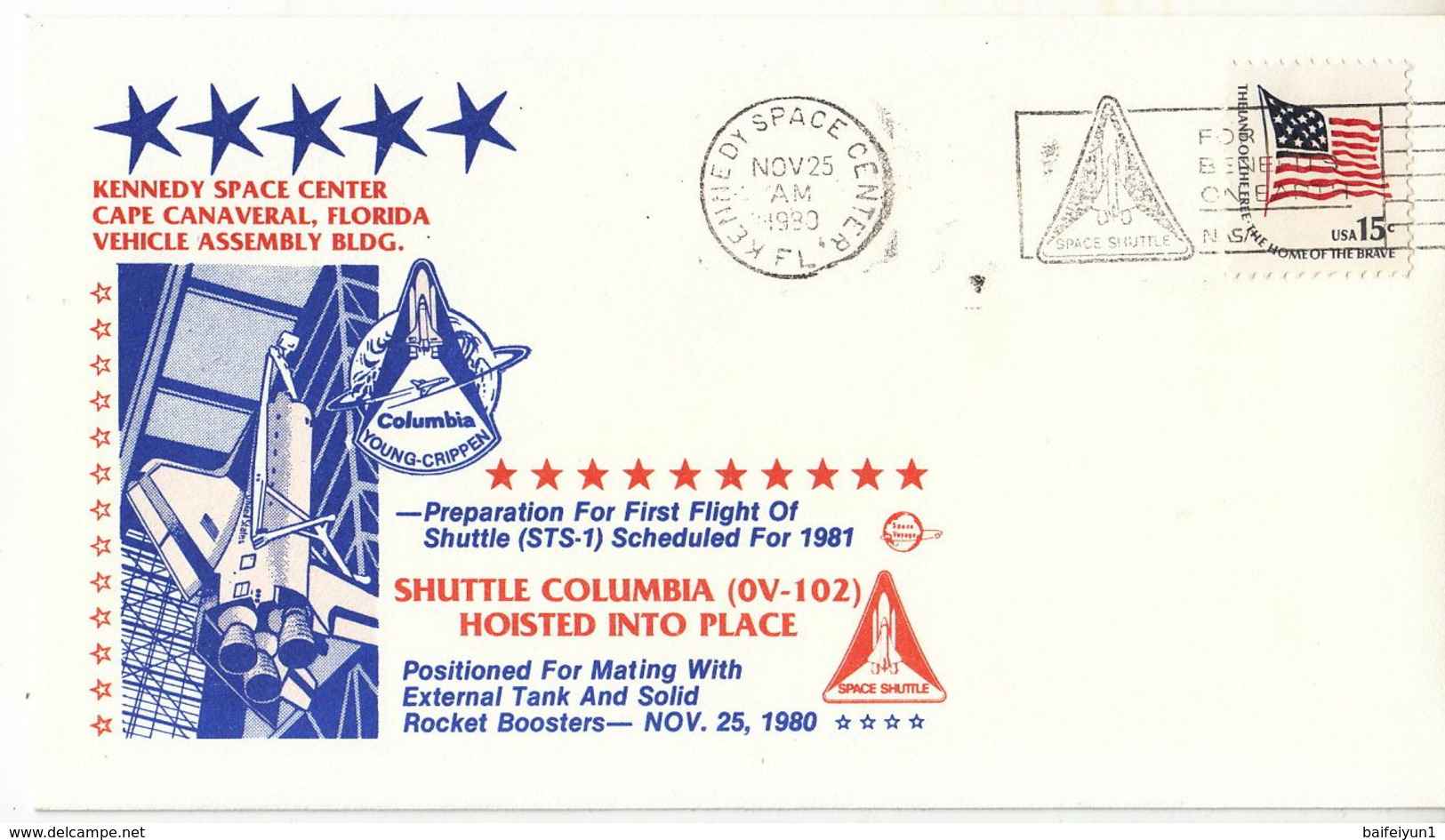 1980 USA Space Shuttle Columbia Hoisted Into Place Commemorative Cover - Amérique Du Nord
