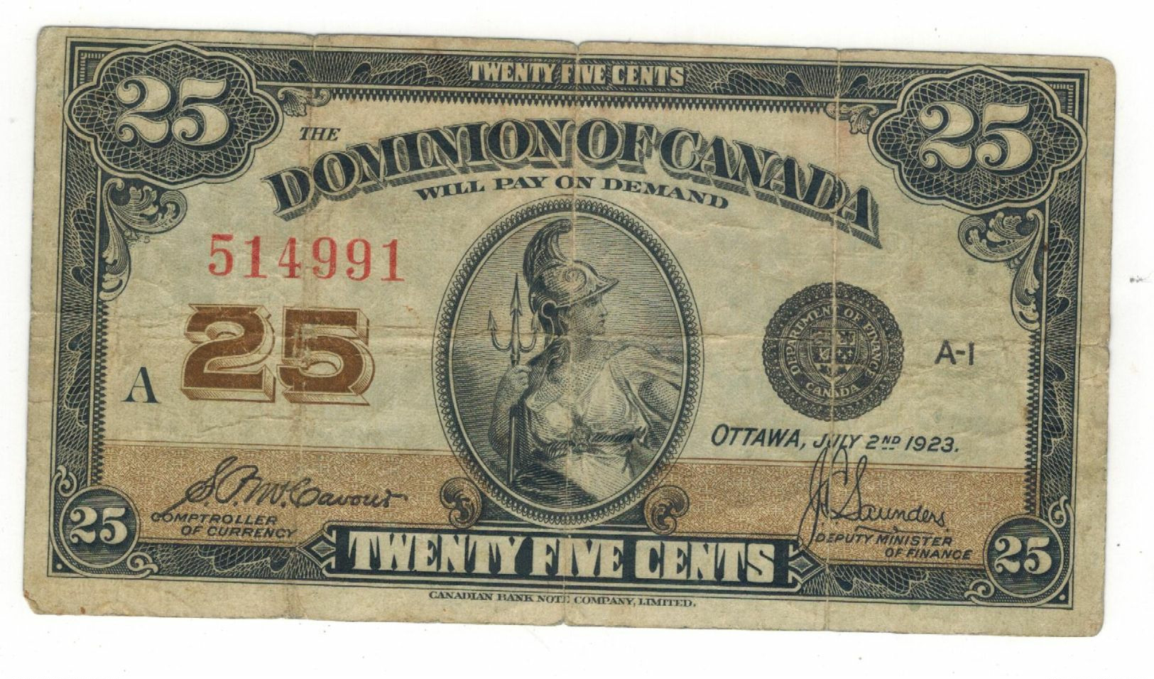 Dominion Of Canada , 25 Cents, 1923, F/VF. - Canada