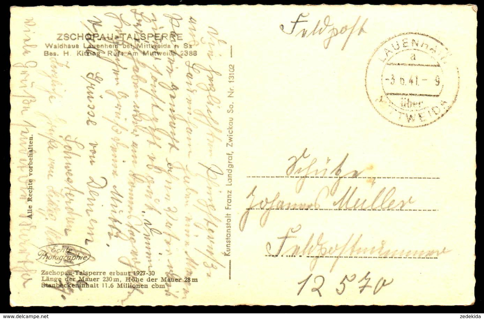 B5705 - Lauenhain Talsperre Bootsstation Burg Kriebstein - Verlag Landgraf - Feldpost 2. WK WW - Mittweida