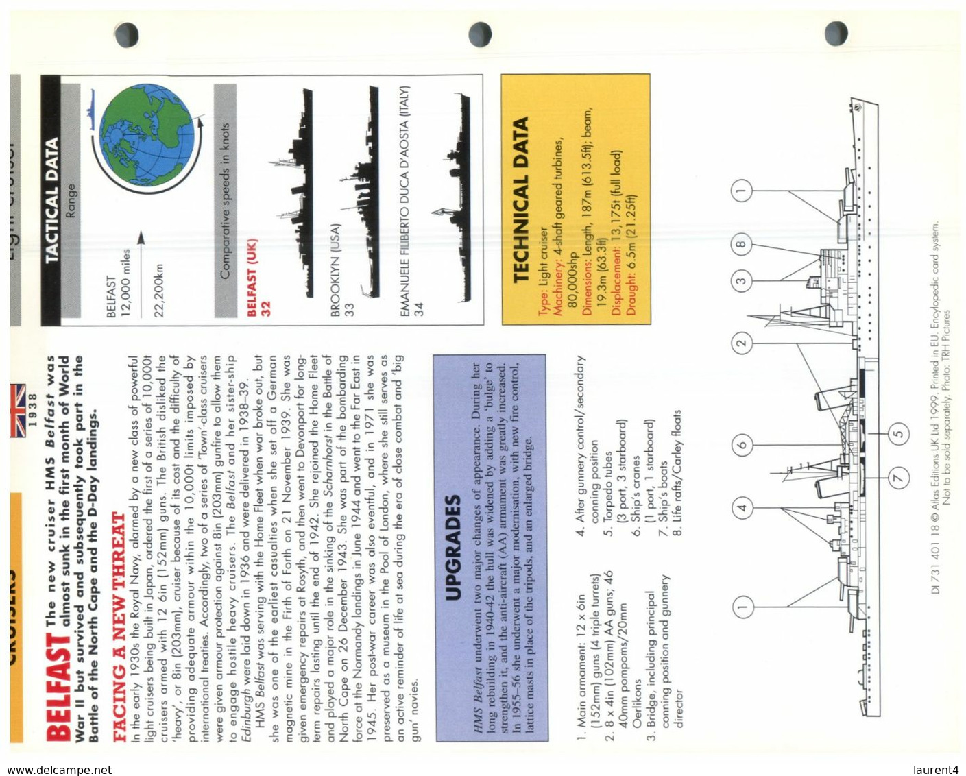 (25 X 19 Cm) (10-9-2020) - N - Photo And Info Sheet On Warship - UK Navy - HMS Belfast - Bateaux