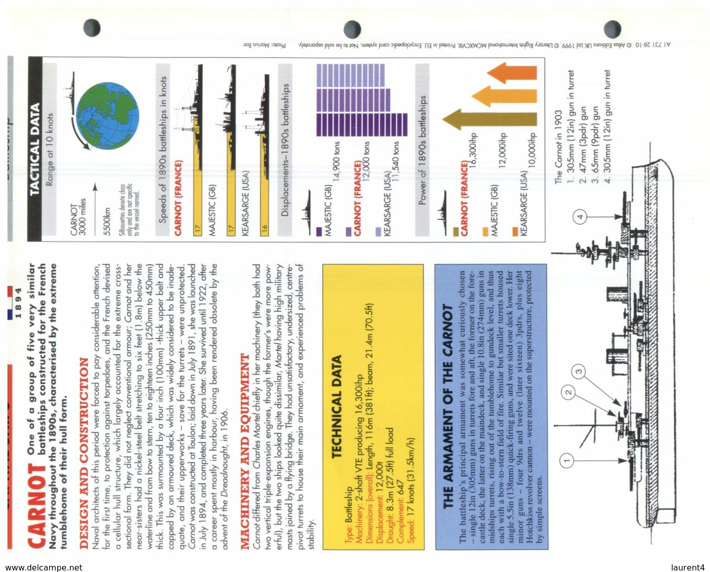 (25 X 19 Cm) (10-9-2020) - N - Photo And Info Sheet On Warship - France Navy - Carnot - Bateaux