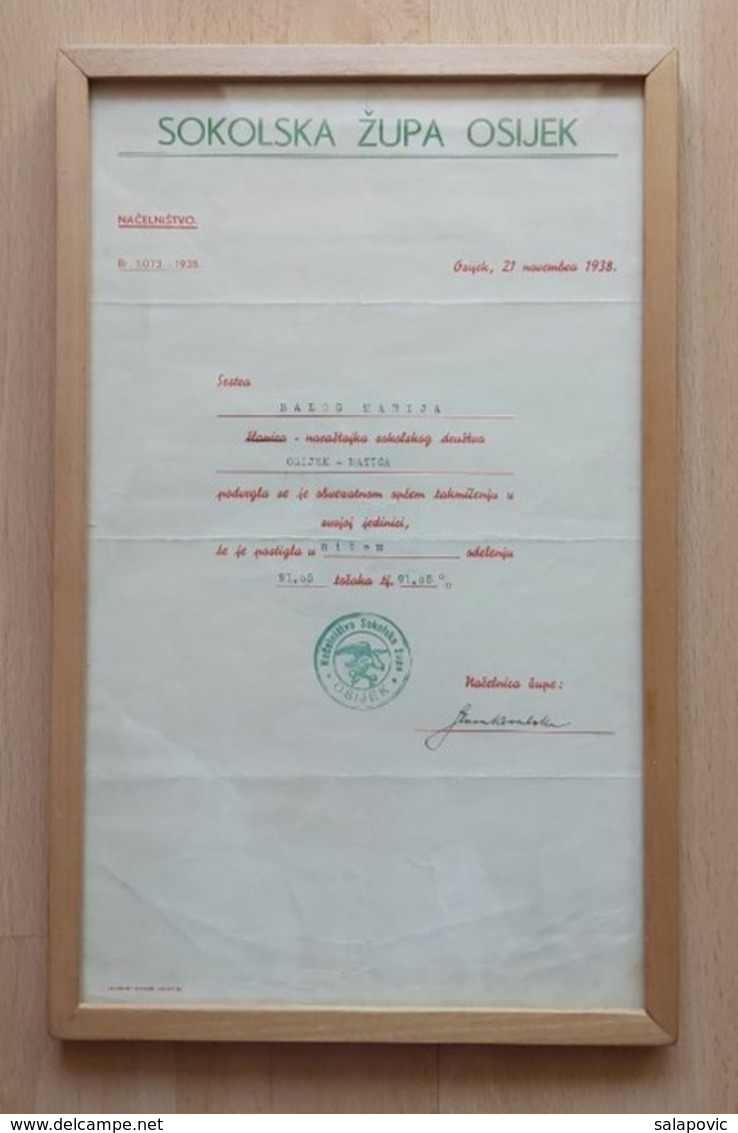 SOKOLSKA ZUPA OSIJEK 1938, KINGDOM OF JUGOSLAVIA - Gymnastiek
