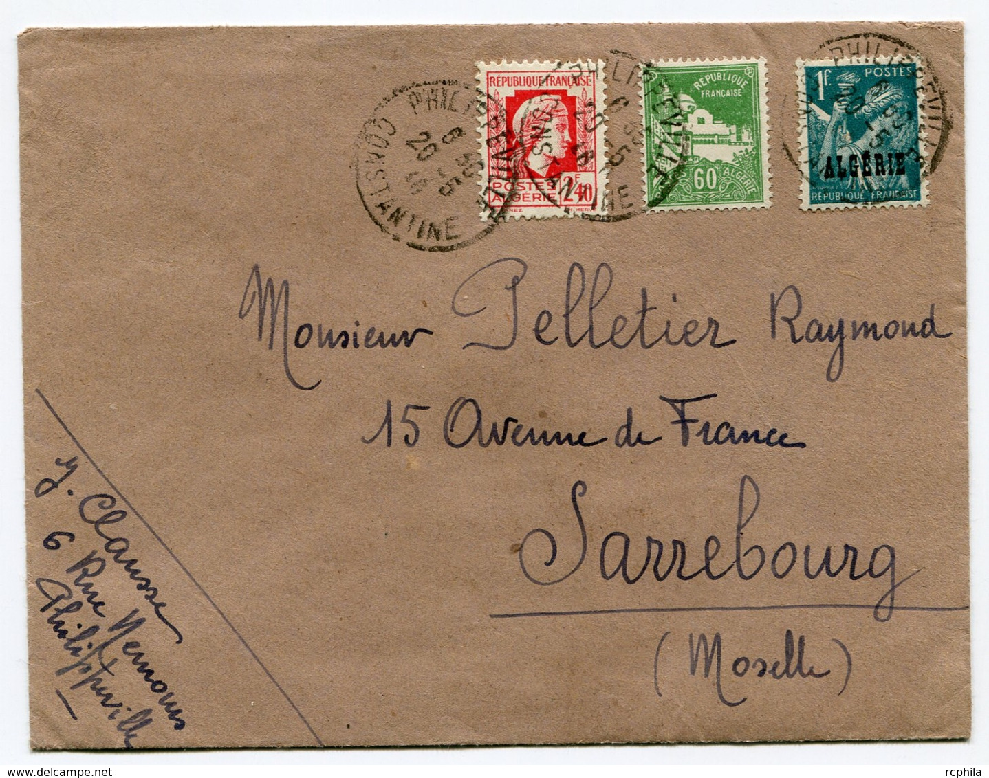 RC 18515 ALGERIE 1946  LETTRE PHILIPPEVILLE / CONSTANTINE POUR LA MOSELLE TB - Lettres & Documents