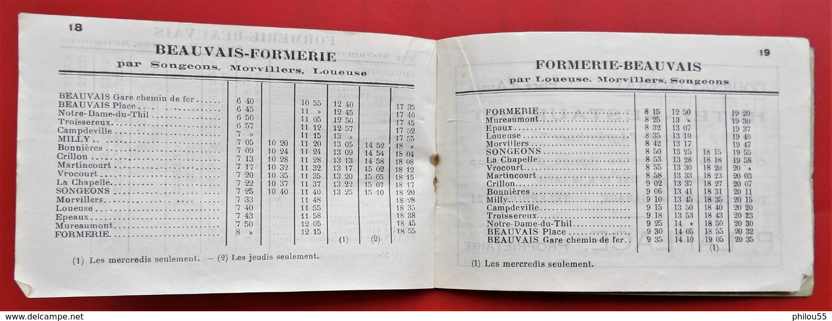 60 BEAUVAIS Horaire des AUTOCARS C.A.P.  A.R.O. 1936 + PUB Commerces