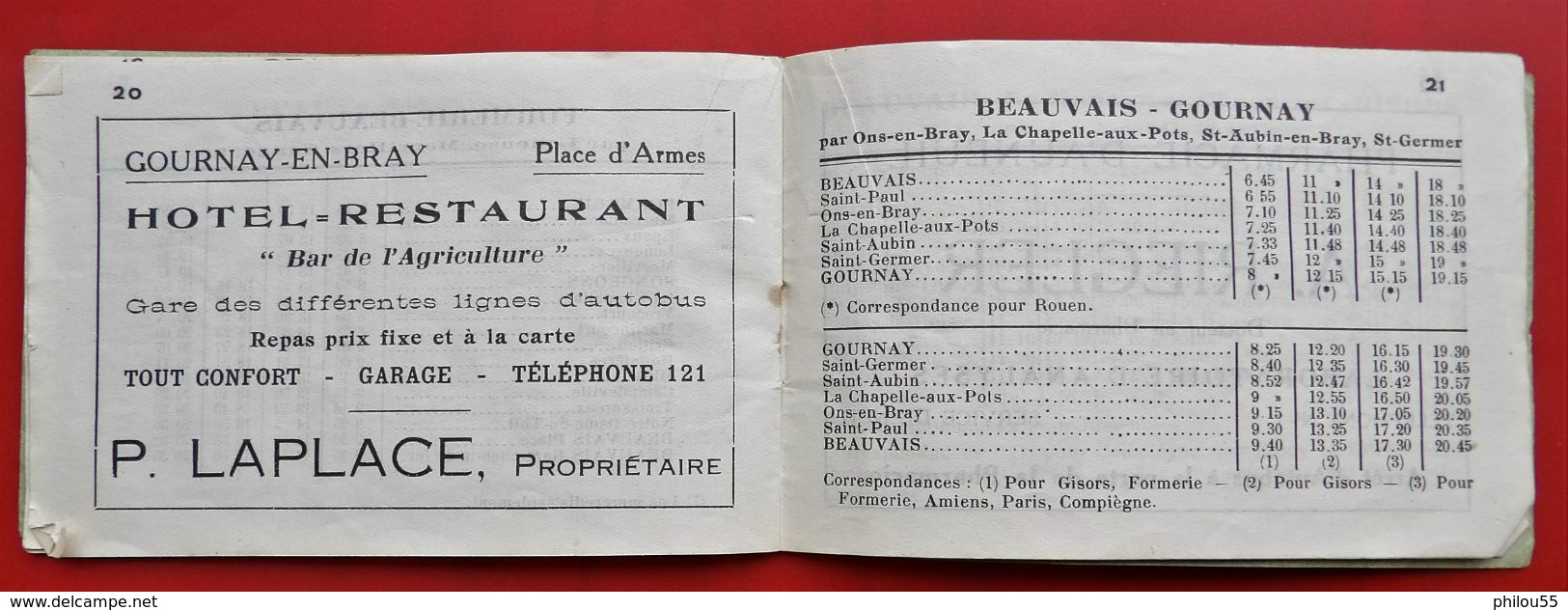 60 BEAUVAIS Horaire des AUTOCARS C.A.P.  A.R.O. 1936 + PUB Commerces