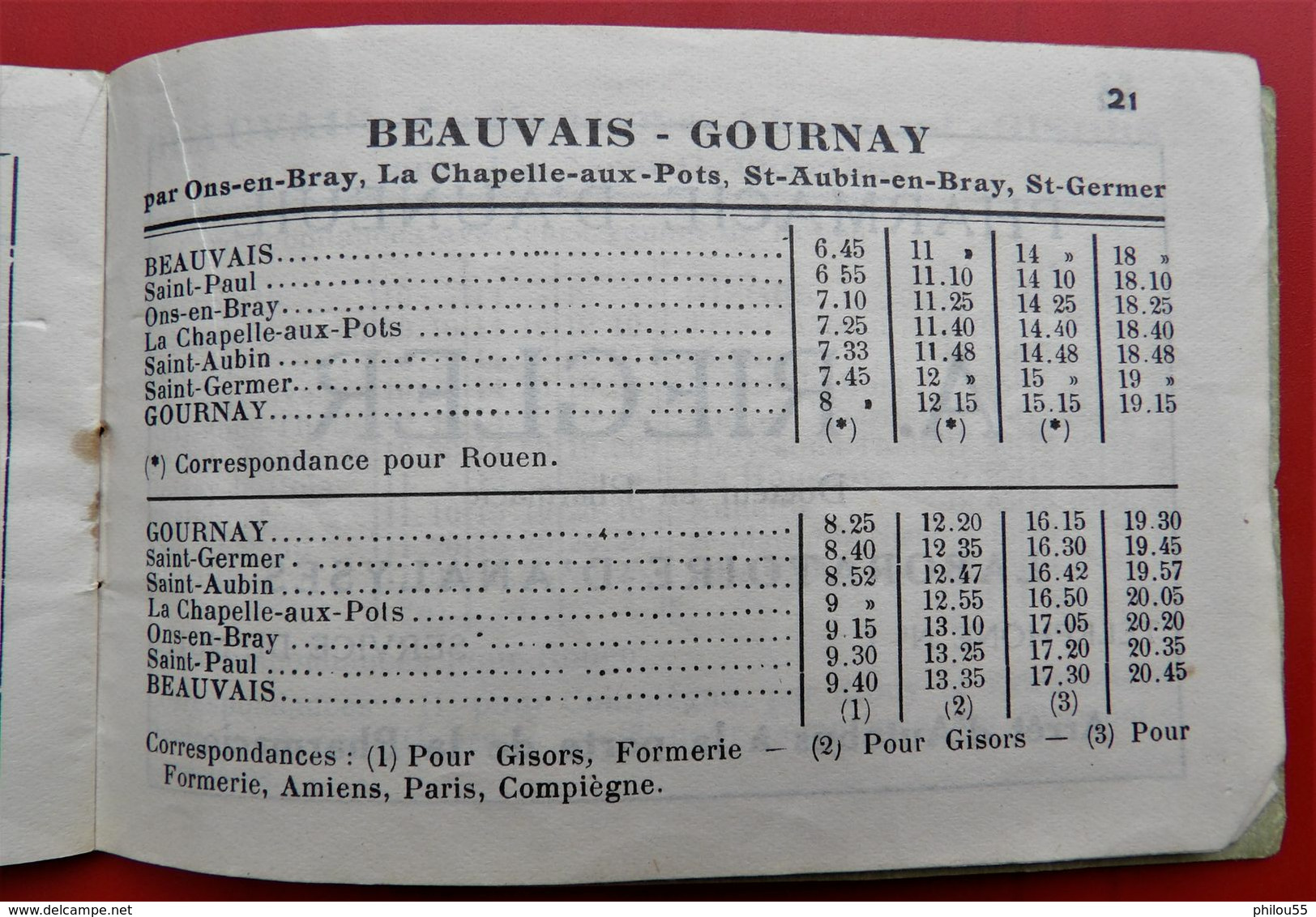 60 BEAUVAIS Horaire des AUTOCARS C.A.P.  A.R.O. 1936 + PUB Commerces