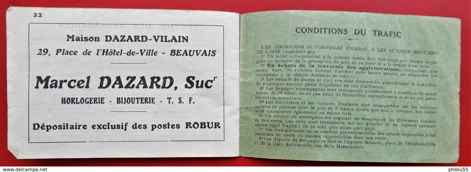 60 BEAUVAIS Horaire des AUTOCARS C.A.P.  A.R.O. 1936 + PUB Commerces