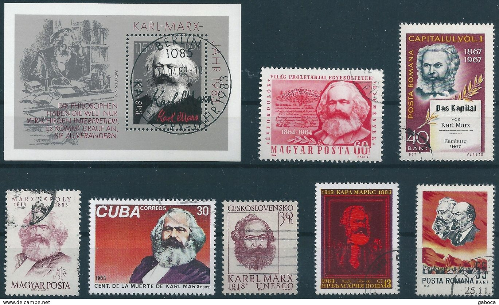 8005 Personality Marx Economist Politician Book Capital Art Sculpture Monument Lenin 7xStamp+1xS/S Used Lot#257 - Karl Marx