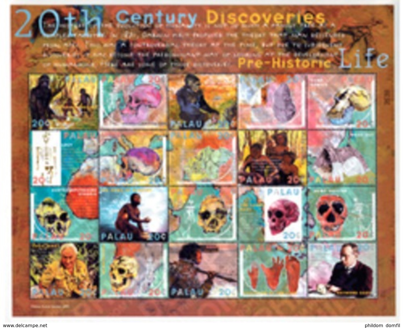 Ref. 337126 * MNH * - PALAU. 2000. TWENTIETH CENTURY DISCOVERIES. PALEOANTHROPOLOGY . DESCUBRIMIENTOS DEL SIGLO XX. PALE - Palau