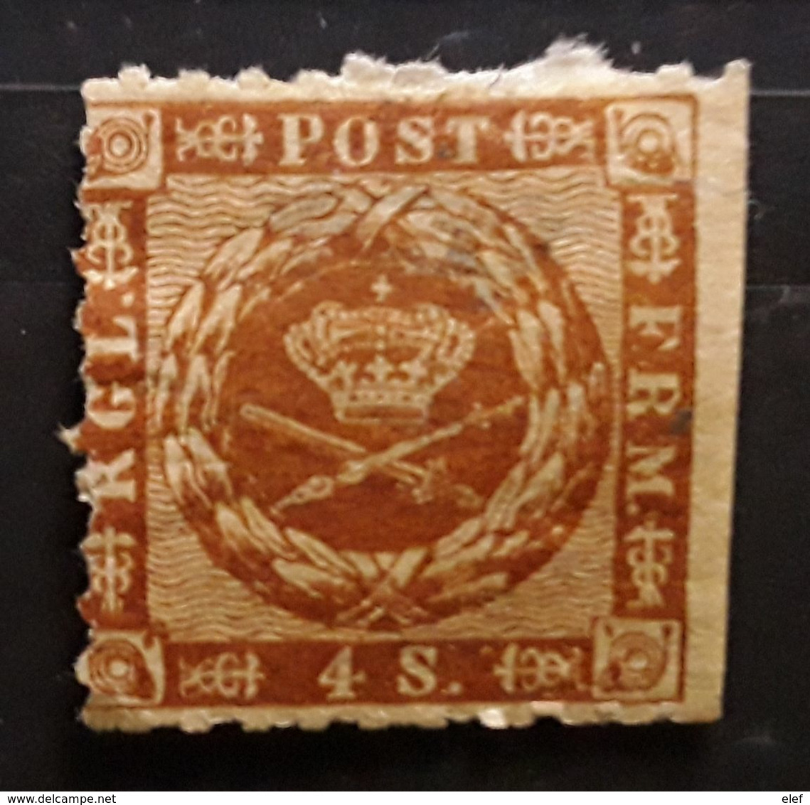 DANMARK DANEMARK 1858, Yvert 10, 4 S Brun Jaune PERCÉ EN LIGNES,  Neuf (*), BTB  Cote 145 Euros - Unused Stamps