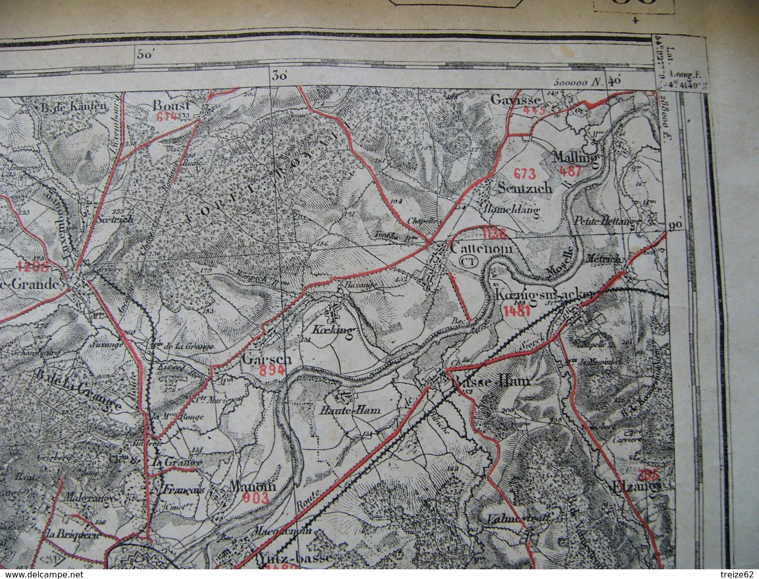 Carte METZ Thionville Spincourt Hermeville Antilly Ornes Senon  Landres Joppecourt Muzeray Bouligny Joeuf Hancourt 1836 - Carte Topografiche