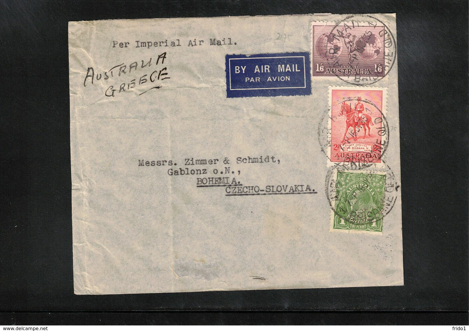 Australia 1935 Interesting Airmail Letter - Imperial Air Mail Via Greece To Czechoslovakia - Other & Unclassified