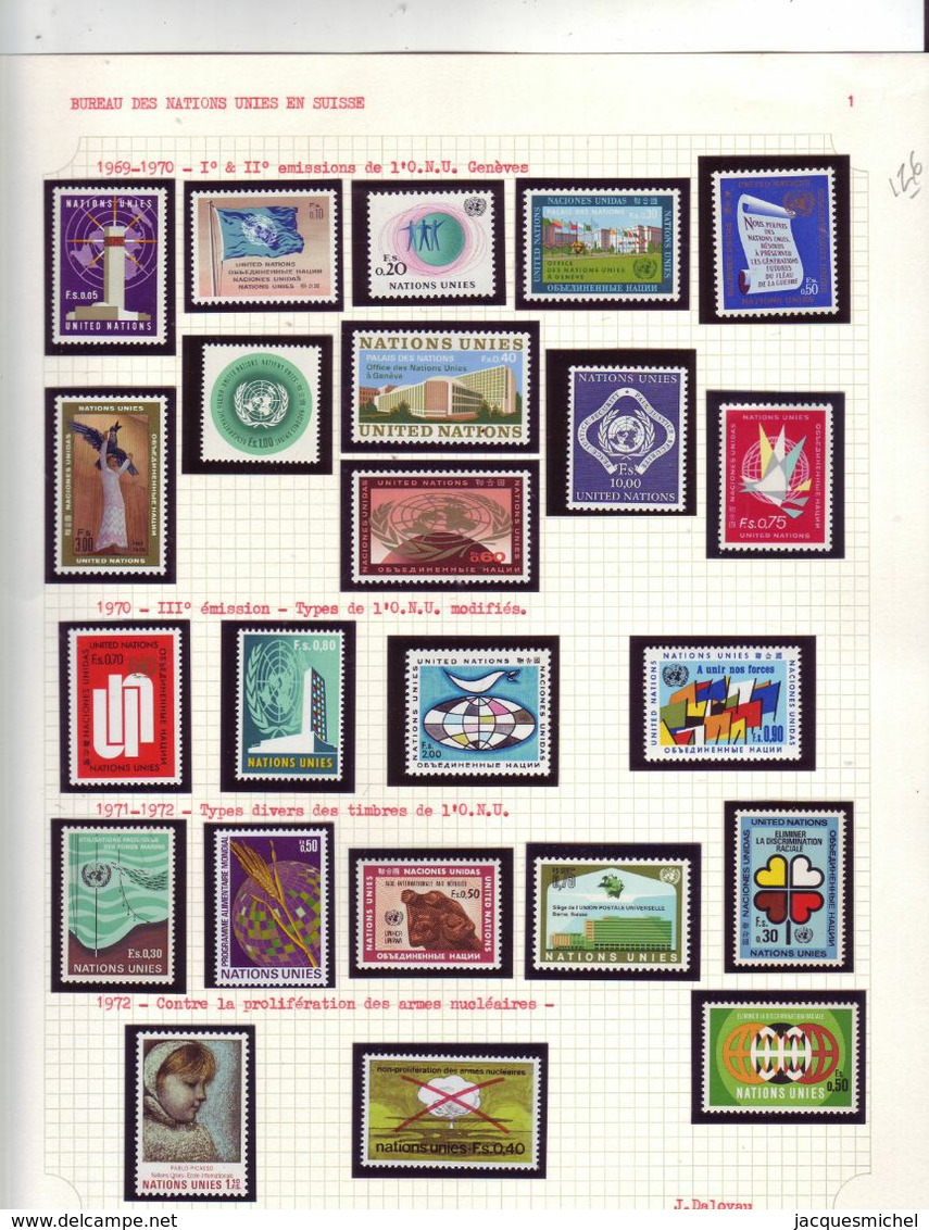 NATIONS UNIES - GENEVE - Collection 126 Timbres Neufs TTB - 12 Pages - - Autres & Non Classés