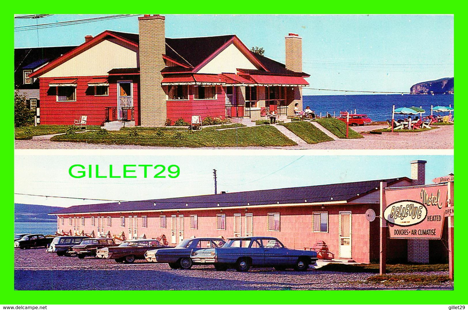 PERCÉ, QUÉBEC - MOTEL BELLE-VUE - 2 MULTIVUES - VIEILLE VOITURES -  W .SCHERMER - - Percé