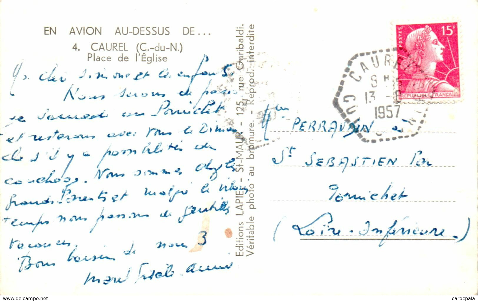 Carte 1950 CAUREL / PLACE DE L'EGLISE - Caurel