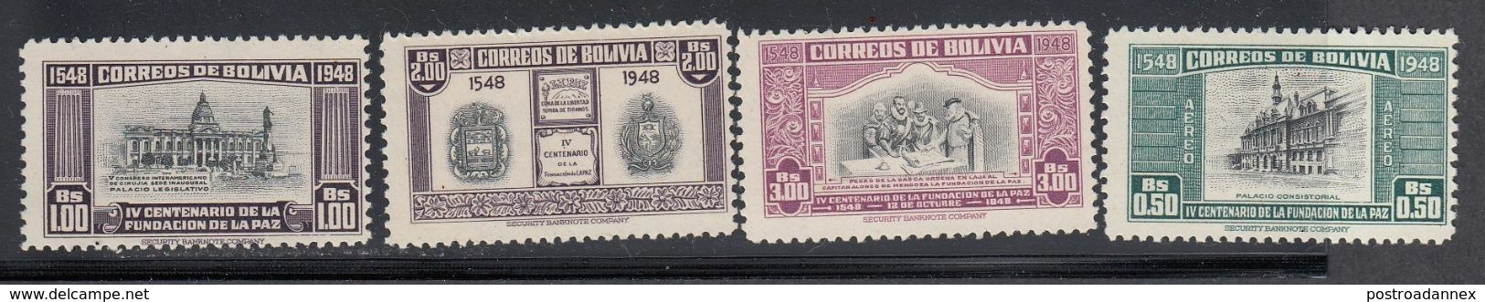 Bolivia, Scott #346, 348-349, C143, Mint Never Hinged, 400th Anniversary Of Founding Of La Paz, Issued 1951 - Bolivien