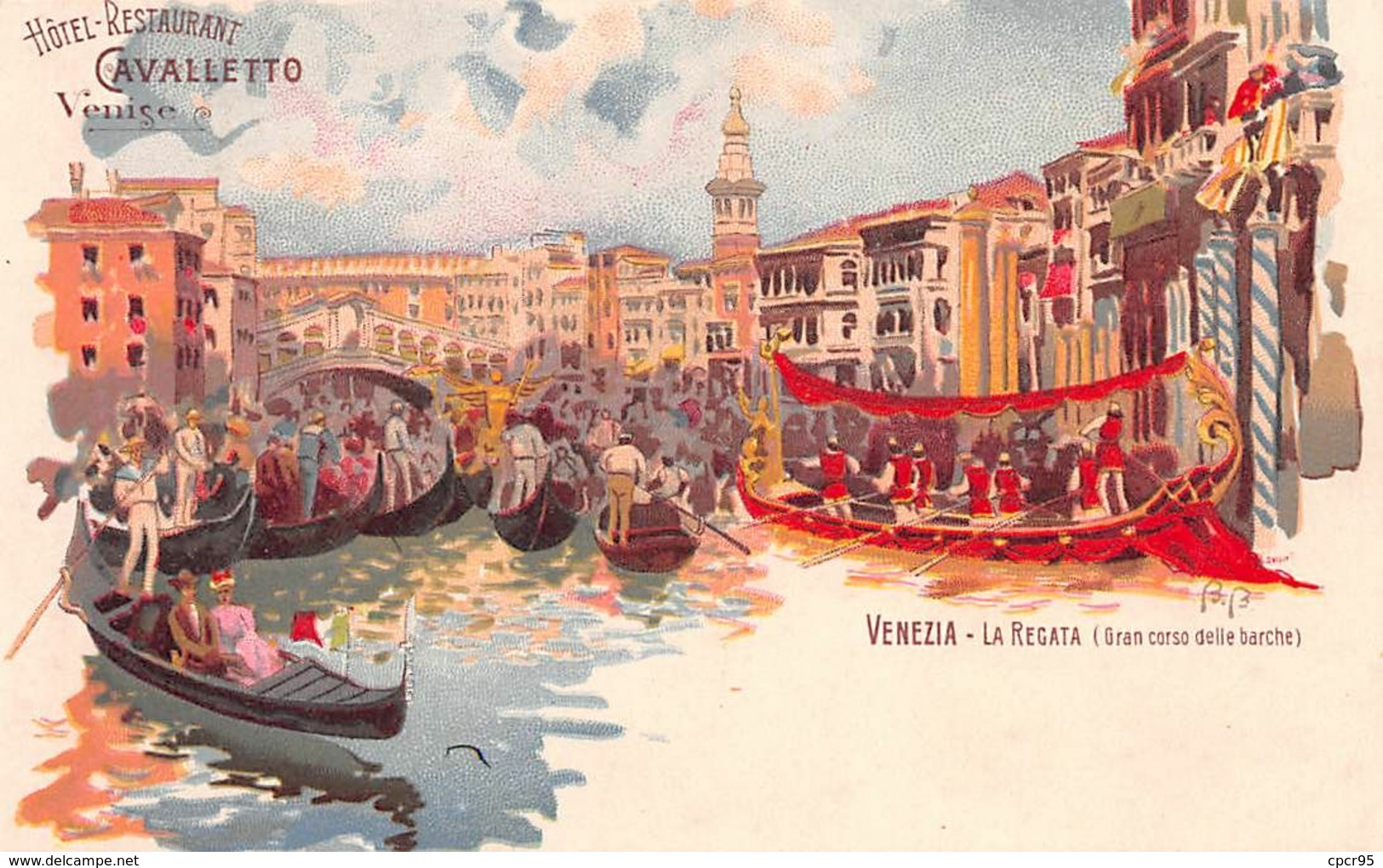 Publicité - N°68539 - Venise - Hôtel Restaurant Cavalletto - Venezia - La Regata (Gran Corso Delle Barche) - Werbepostkarten