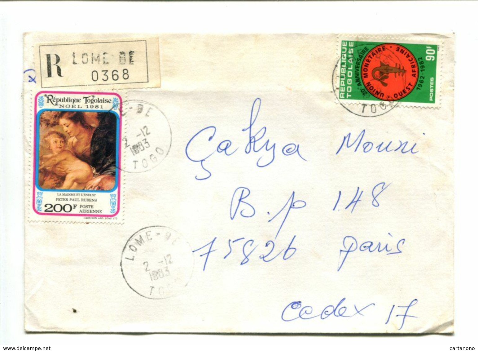 RUBENS - TOGO LOME BE 1983 - Lettre Recommandée Affranchie 200f + 90f - Rubens