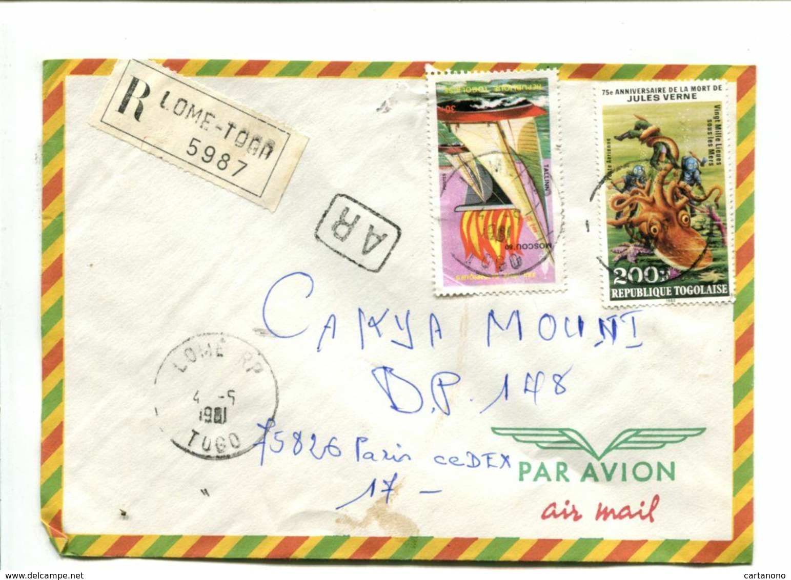 JULES VERNE - Repu. Togolaise 1981 - Lettre Recommandée AR Affr. 200f + 30f - Autres & Non Classés