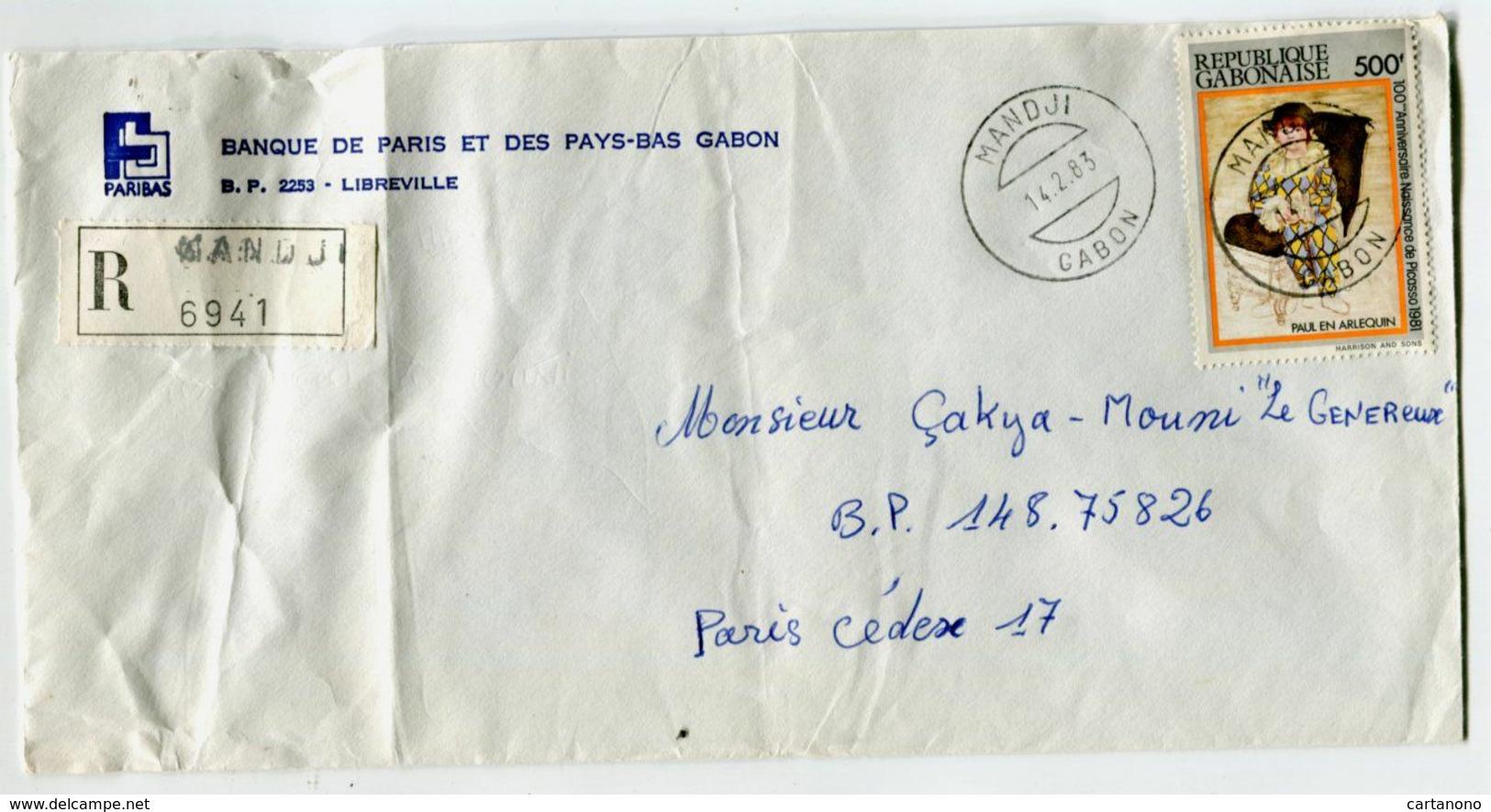 PICASSO - GABON MANDJI - Affranchissement 500F Sur Lettre Recommandée 1983 - Picasso