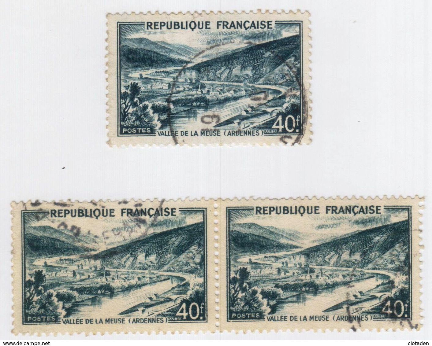 Variété Sur Vallée De La Meuse Ardennes 40f - Used Stamps