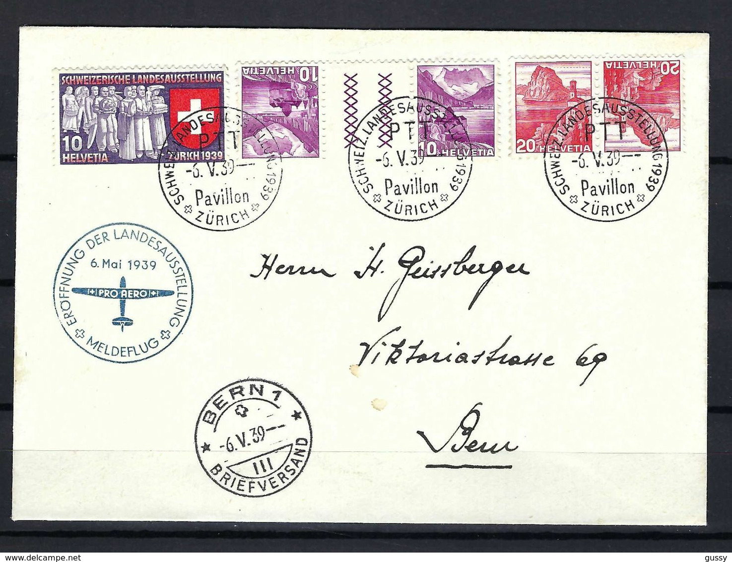 SUISSE Poste Aérienne 1939: LSC De Zürich Pour Berne Affranchie à 0,70 Fr., CAD Spécial - First Flight Covers
