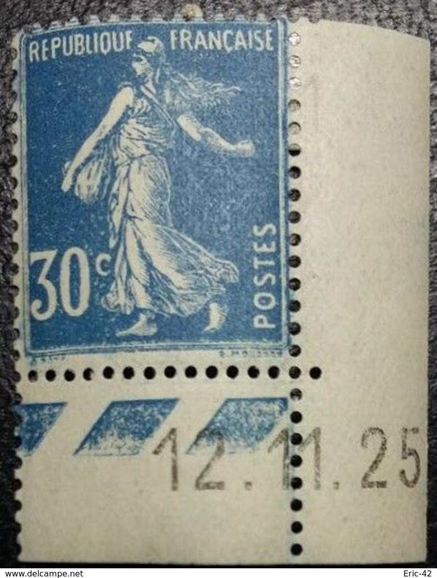 N° 192 Rare Semeuse 30c. Bleu. Neuf* (MLH). Coin Daté Du 12/11/1925. TB - ....-1929